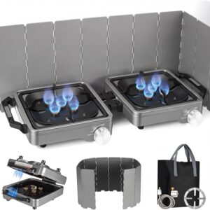 2-Burner Portable Propane Camping Stove,30000 BTU Foldable Gas Stove